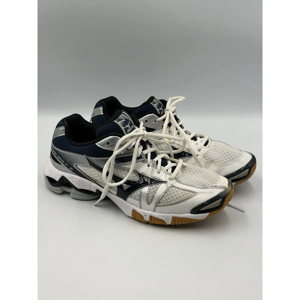 Mizuno Wave Bolt 6 Womens 9.5 Volleyball Shoes White Navy Silver 430224